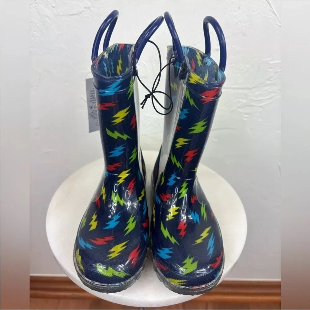 NEW Toddler Light Up Rainboots Rainbow Little Girl‎ Boy Blue Waterproof Kids 10